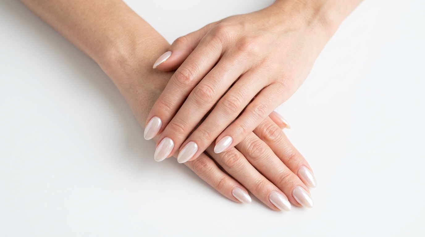 Paznokcie z manicure na tle złotych liści
